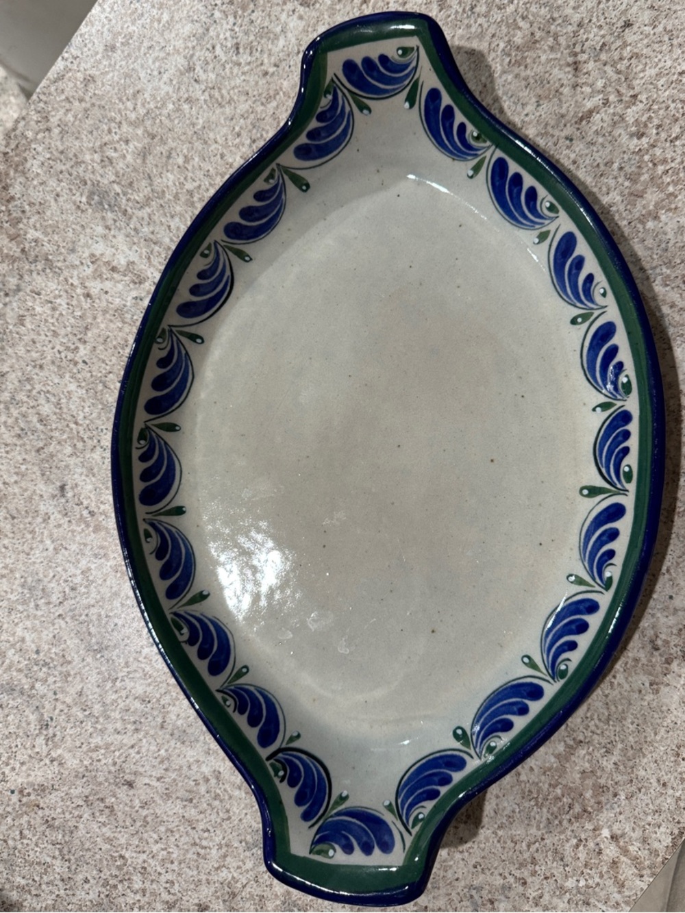 Hand-Painted Blue & Green Ceramic Serving Platter